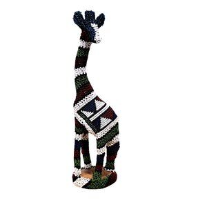 Glass Bead Wood Giraffe African Folk Art Sculpture Figurine Ndebele Shona Africa